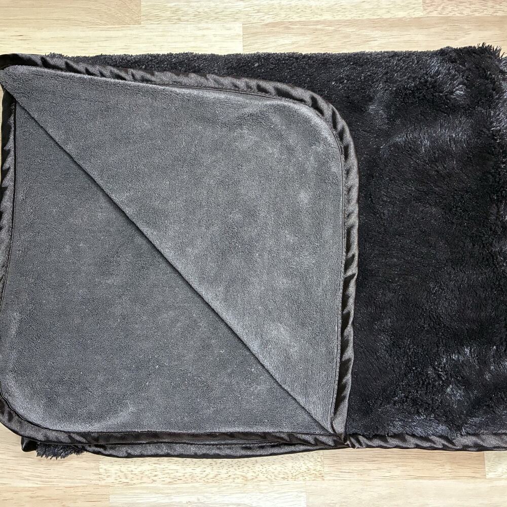 Brookstone NAP Throw Blanket Dark Brown Satin Edge Plush Travel 2 Ply 37x59